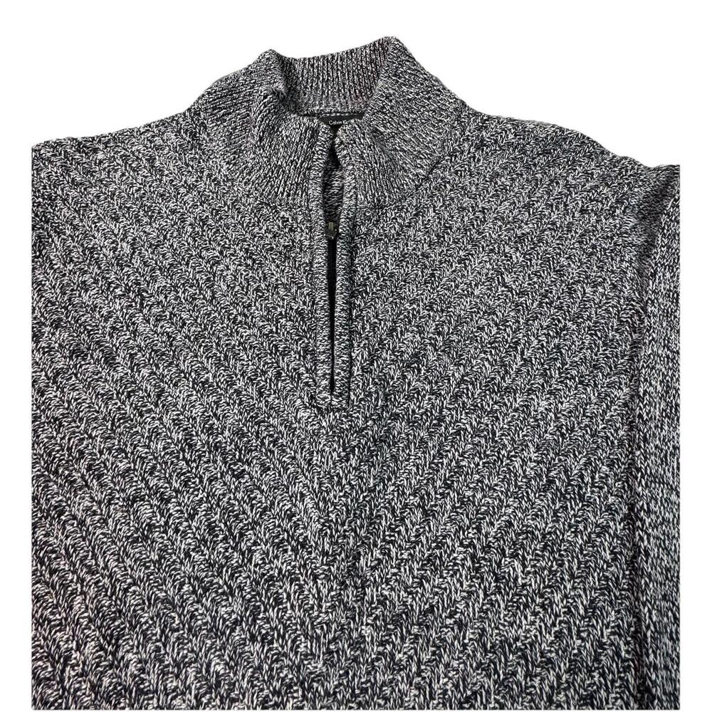 Calvin Klein Sweater Mens 2XL Black & Gray 100% Cotton Ribbed 1/4 Zip Mock Neck